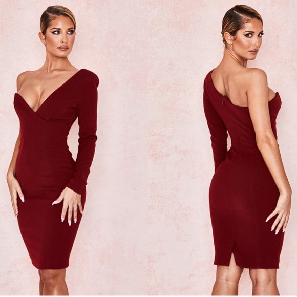 House of CB ‘Caprice ‘ One Shoulder Wine Dress NWOT - Picture 5 of 8